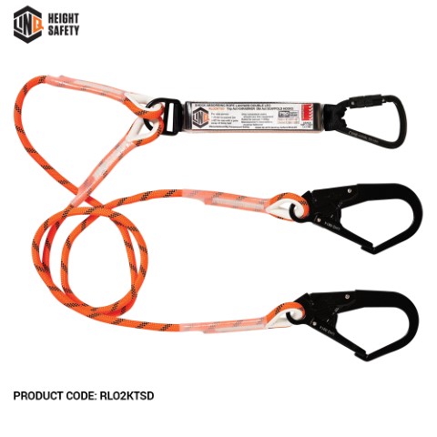 LINQ ROPE LANYARD DBL LEG 1 X T.A KARABINER 2 X D.A SCAFF HOOK 2M